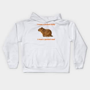 Capybara i want a perfect body i want a perfect soul Shirt, Funny Capybara Meme Kids Hoodie